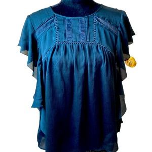 Ann Taylor Black Flutter Short Sleeve Top